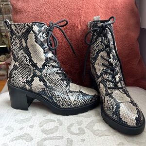Marc Fisher Snakeskin Leather Combat Boots 7.5